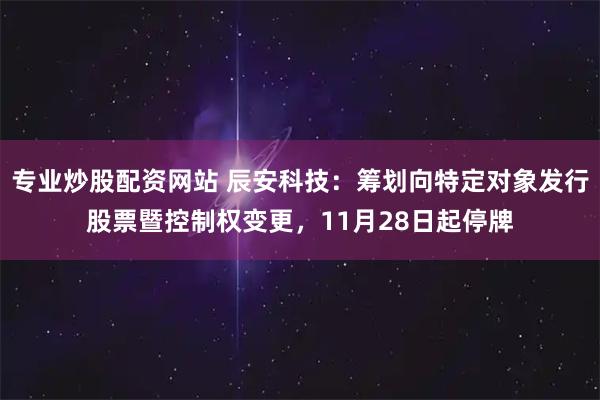专业炒股配资网站 辰安科技：筹划向特定对象发行股票暨控制权变更，11月28日起停牌